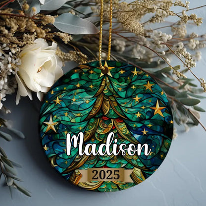 Custom  Christmas Tree Ornament 2025, Stained Glass Holiday Decoration