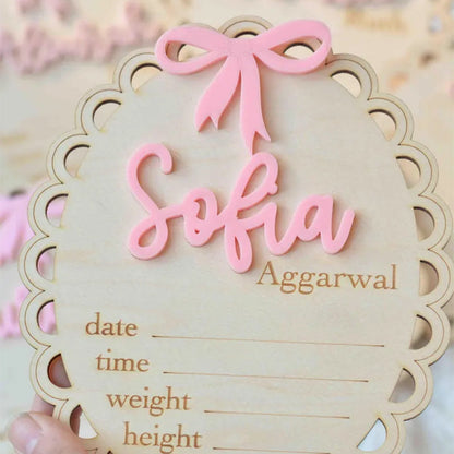 Pink Bow Birth Stat Sign Birth Announcement Sign