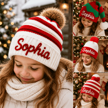 Custom Christmas Name Beanie | Personalized Kids Christmas Hat