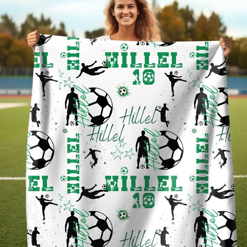Custom Name Soccer Blanket, Gift for Soccer Player