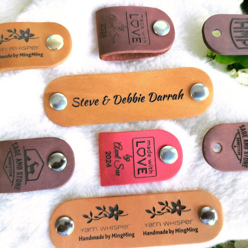 Personalized 3 x 0.85" Full-Grain Leather Labels with Rivets