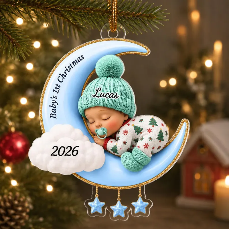 Baby First Christmas On The Moon - Personalized Acrylic Ornament
