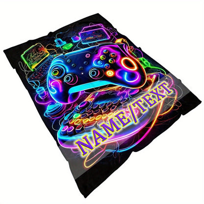Customizable Gamer's Flannel Blanket with Vibrant Neon Gamepad Design