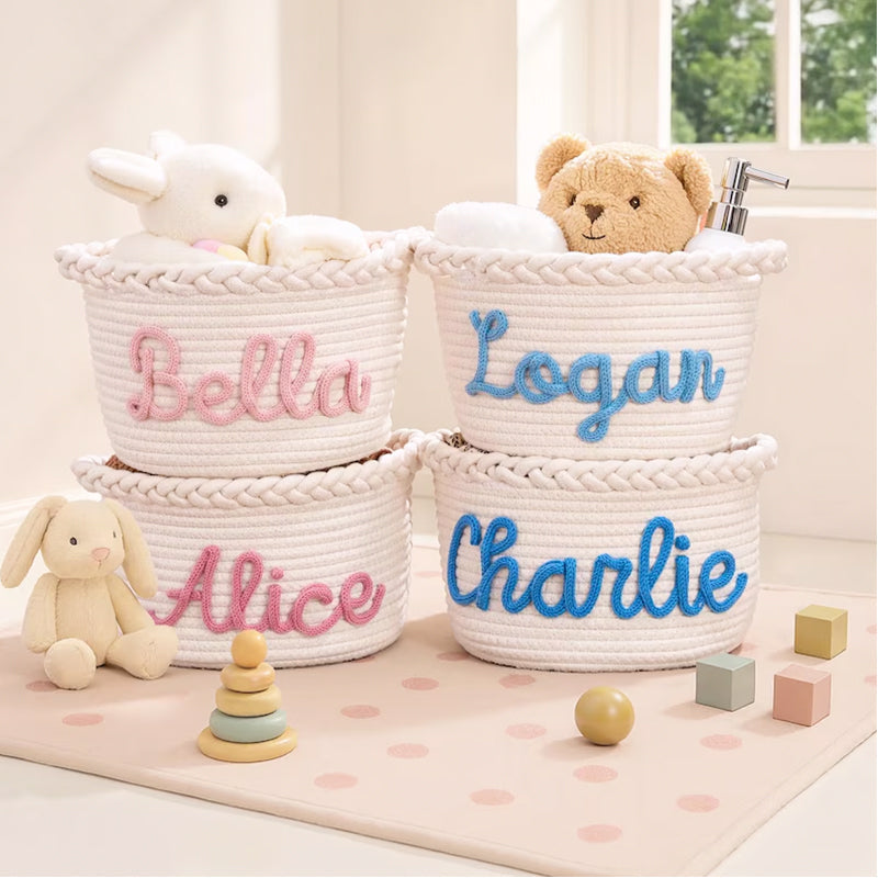 Personalized Knit Baby Basket · Monogrammed Newborn Girl Gift Basket