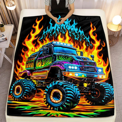 Truck Flame Neon Glow-in-the-Dark Printed Flannel Blanket
