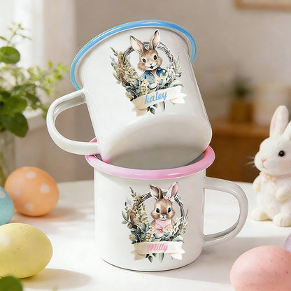 Personalized Happy Easter Cute Wreath Egg Bunny 12 oz