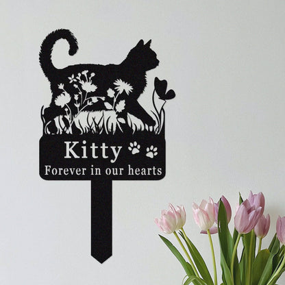 Custom Cat Memorial Stake,Cat Grave Marker,Metal Cat Garden Stake with Flowers