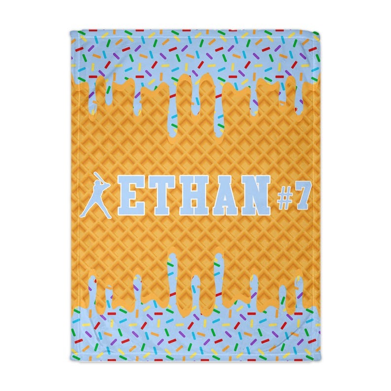 Personalized Baseball Blanket, Custom Ice Cream Drip Throw