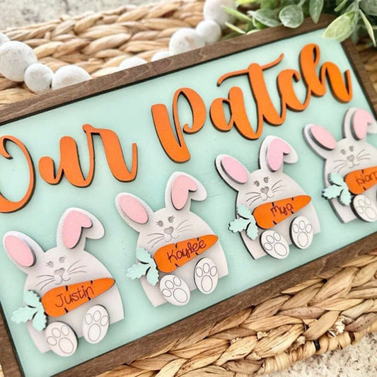 Our Patch Personalized Easter Bunny Family Sign - Bunny Decor - Easter Decor