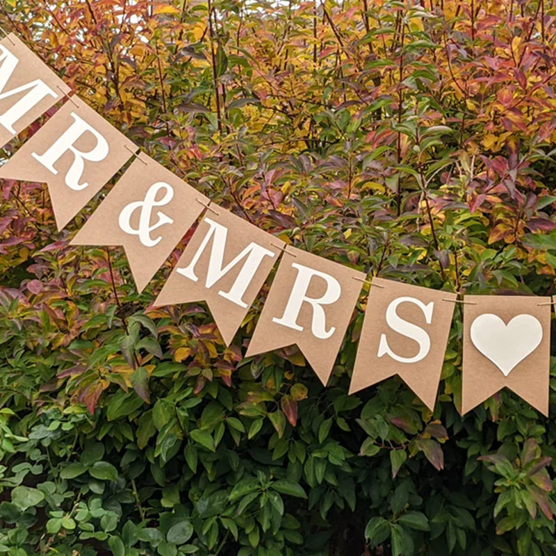 Neutral Wedding Mr & Mrs Personalised Banner Bunting Sign Decorations