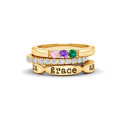 Birthstone Ring Set | Stackable Personalized Name Rings