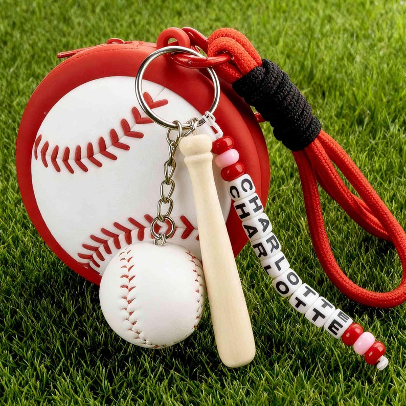 Customized tennis, baseball, basketball, soccer name beaded keychains and coin purses