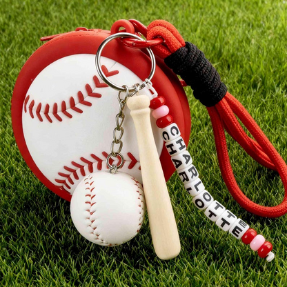 Customized tennis, baseball, basketball, soccer name beaded keychains and coin purses