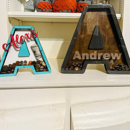 personalized wood letter piggy banks