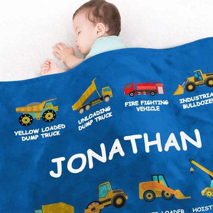 Personalized Construction Truck Blanket with Name