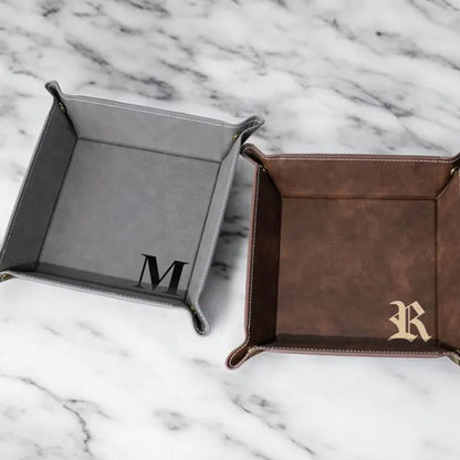Personalized Leather Valet Tray, Engraved Vegan Leather Tray