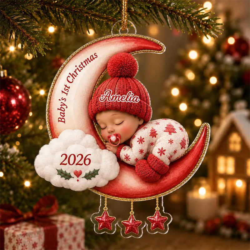 Baby First Christmas On The Moon - Personalized Acrylic Ornament