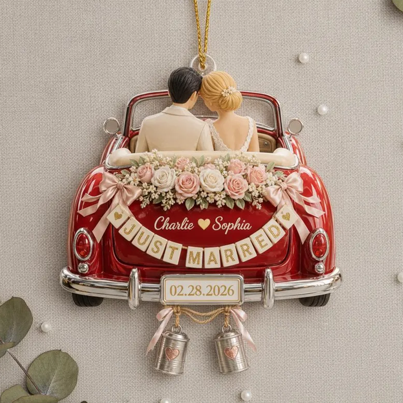 Personalized Just Married Wedding Car Ornament