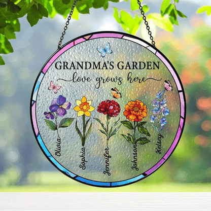 Suncatchers Stained Glass Flower, Personalized Grandma's Garden Suncatcher