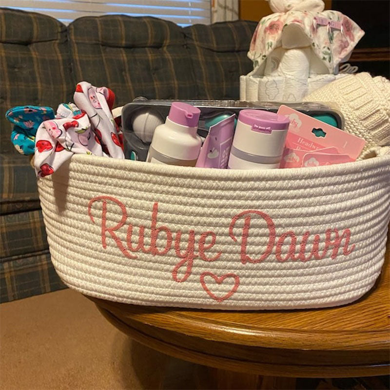 Baby Girl Gift Basket - Ivory Cream Baby Shower Personalized Gift Basket