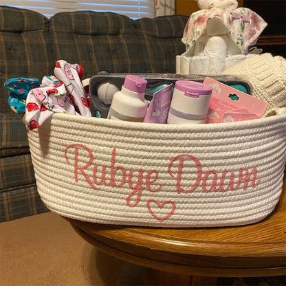 Baby Girl Gift Basket - Ivory Cream Baby Shower Personalized Gift Basket