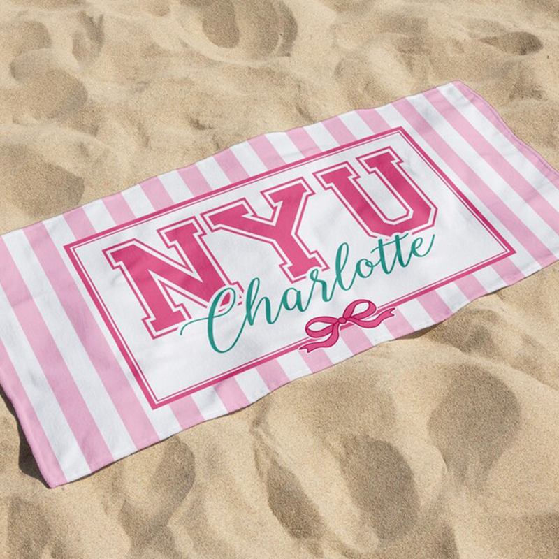 Personalized School Striped Beach Towel with Bow: College University Pride Spirit Gift,