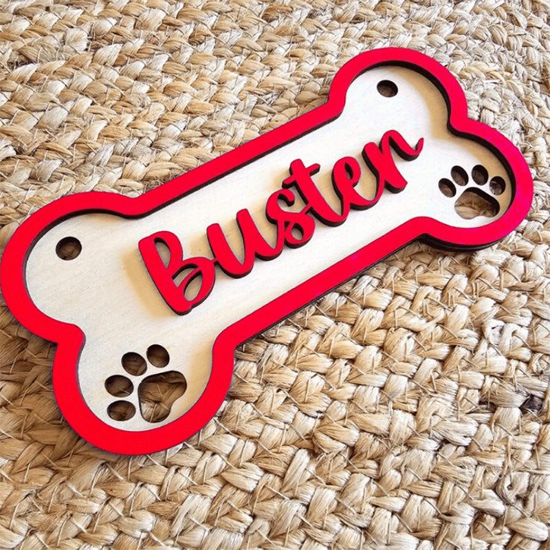 Customizable Dog Bone Sign - Personalized Pet Decor Gift with Paw Prints