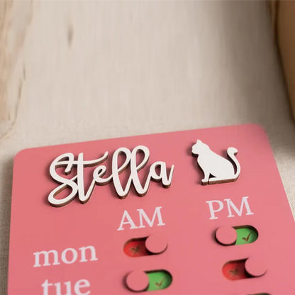 Pet Feeding Reminder Chart Board Wooden Magnetic Tracker
