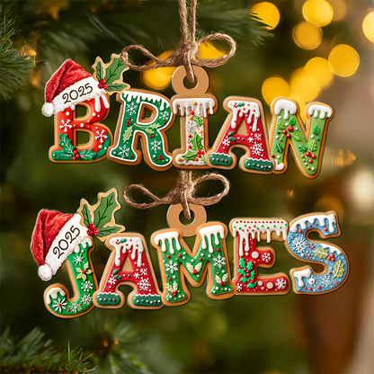 Personalized Name Gingerbread Ornament, Custom Kids Name Ornament