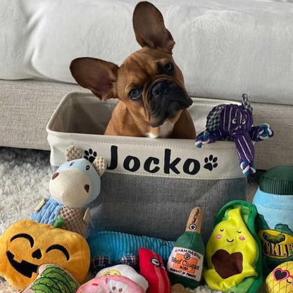 Cartoon Dog Toys Bin Storage, Dog Lovers Gift, Custom Dog Name
