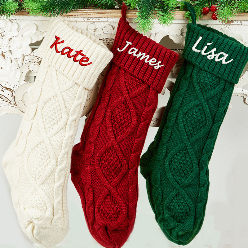 Custom Christmas Stocking with Name, Embroidered Knit Stocking, Monogram Christmas Stocking, Personalized Family Stocking, Holiday Decor