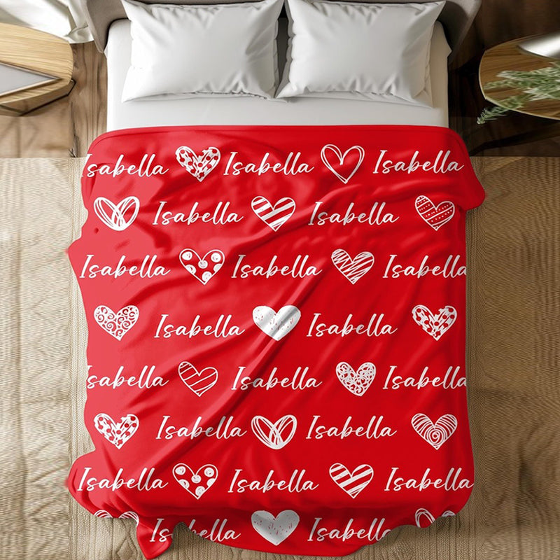 Custom Name Valentine Blanket, Personalized Heart Throw