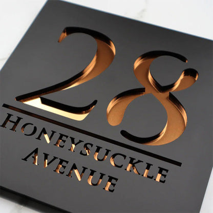 Laser Cut Matt Black & Copper Mirror Floating House Signs Door Number Sign Plaque
