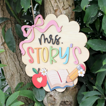 Personalized 3D Teacher Door Hanger, Custom Grade Teacher Name Sign