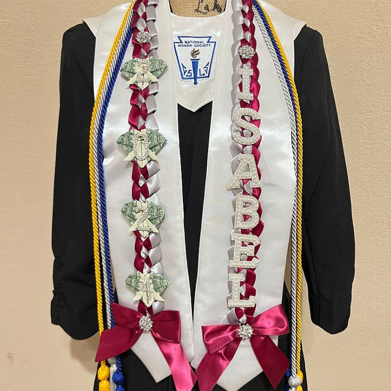 Graduation Lei, 2-Color Double Braid with Paper Decoration, Personalized Letters & Numbers