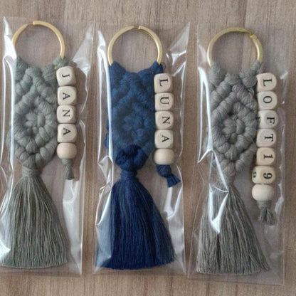 Custom Macrame Name Keychain, Personalized Boho Bag Charm