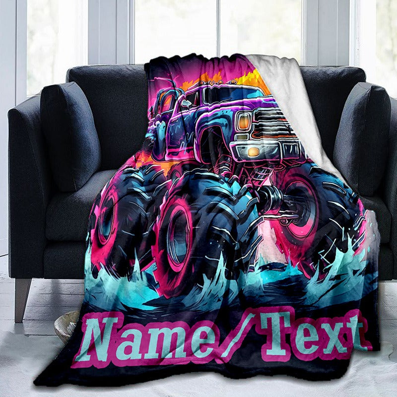 Personalized Monster Truck Sofa Blanket with Custom Name