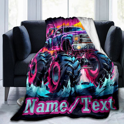 Personalized Monster Truck Sofa Blanket with Custom Name
