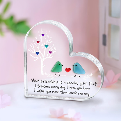 Sea Glass Birds Art Friendship Heart Plaque