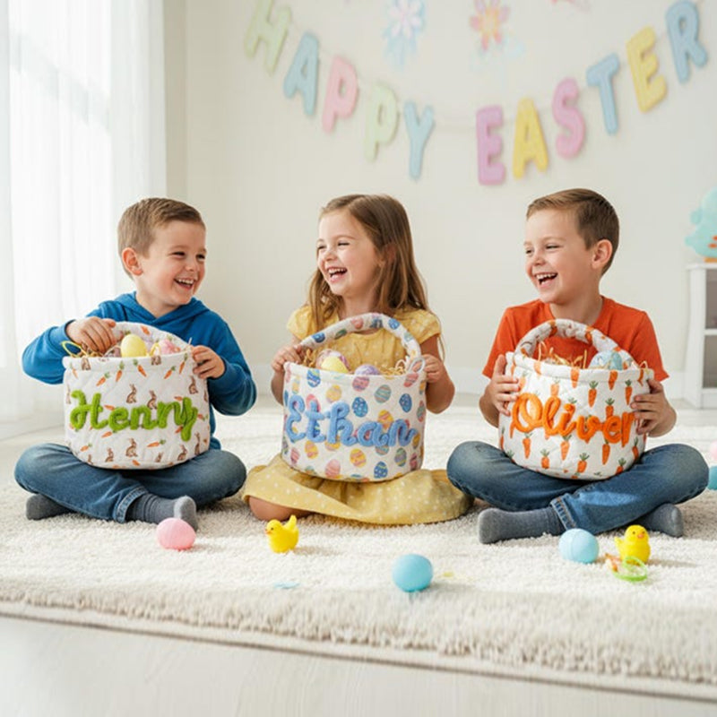 Personalized Easter Basket: Quilted Spring Egg Hunt Bucket,Boys Girls Easter Baskets