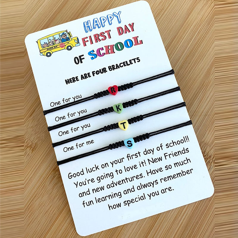 Personalized First Day of School Bracelet, Back to School Gift, Family Matching Bracelet Set, Family Wish Bracelet