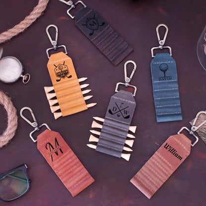 Engraved Leather Golf Bag Tag, Personalized Golf Tee Holder