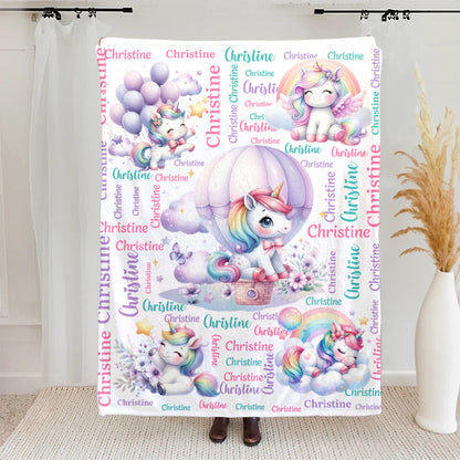 Personalized Cute Stars Rainbow Fantasy Unicorn Soft Throw Blanket with Name