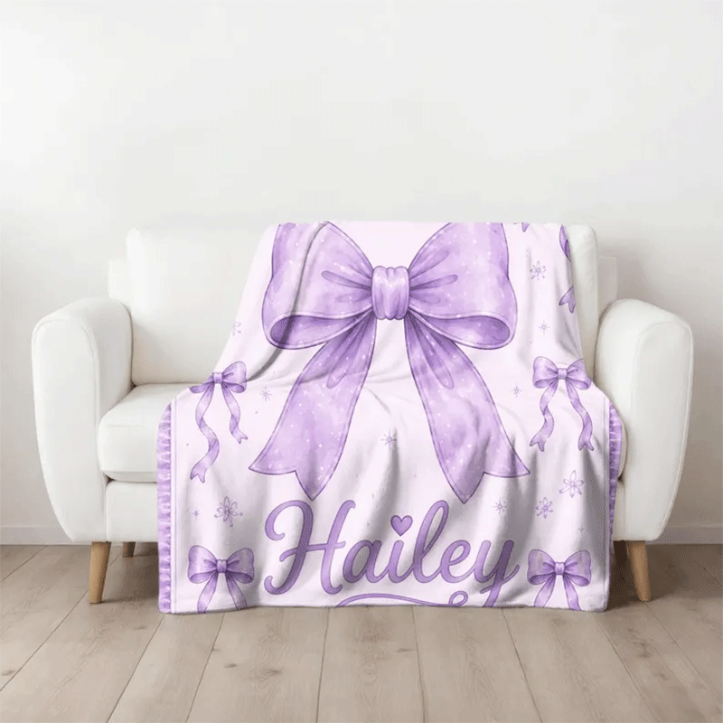 Custom Name Bow Blanket for Girls, Pink Coquette Blanket, girly Blanket