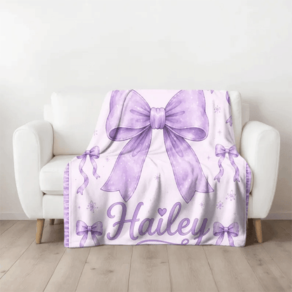 Custom Name Bow Blanket for Girls, Pink Coquette Blanket, girly Blanket