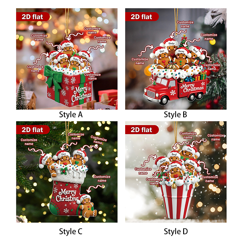 Personalized Gingerbread Family Christmas Ornament - Custom Names & Family Tree Design