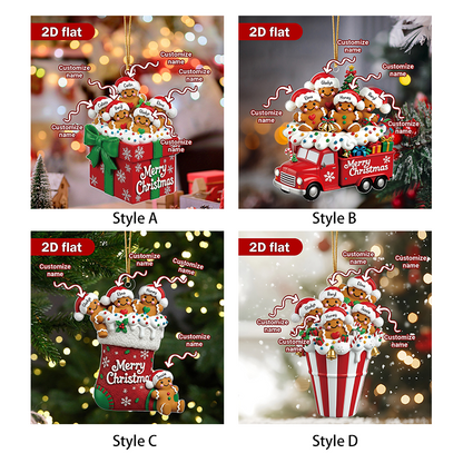 Personalized Gingerbread Family Christmas Ornament - Custom Names & Family Tree Design