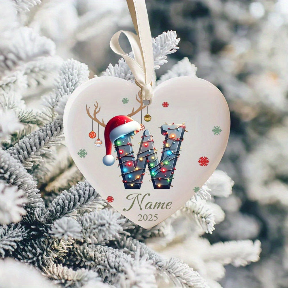 Personalized Christmas Initial Name Heart-Shaped Ornament