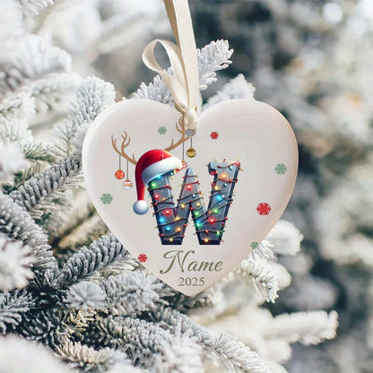 Personalized Christmas Initial Name Heart-Shaped Ornament