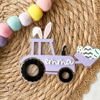 Easter Basket Tag I Personalized Name Tag I Digger Tractor Name Tag